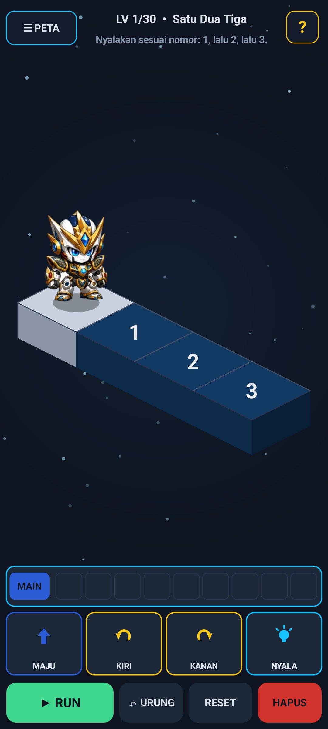 Ordered-lights level — light the numbers in sequence